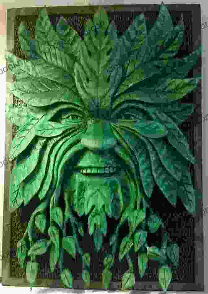 An Intricate Carving Of A Green Man's Face, Surrounded By Swirling Leaves And Vines, Evoking The Interconnectedness Of Nature. The Soul Of The Green Man