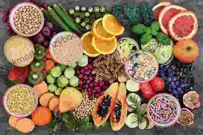 Colorful Assortment Of Fruits, Vegetables, And Whole Grains Showcasing The Importance Of Nutrition For Skin The New Science Of Perfect Skin: Understanding Skin Care Myths And Miracles For Radiant Skin At Any Age